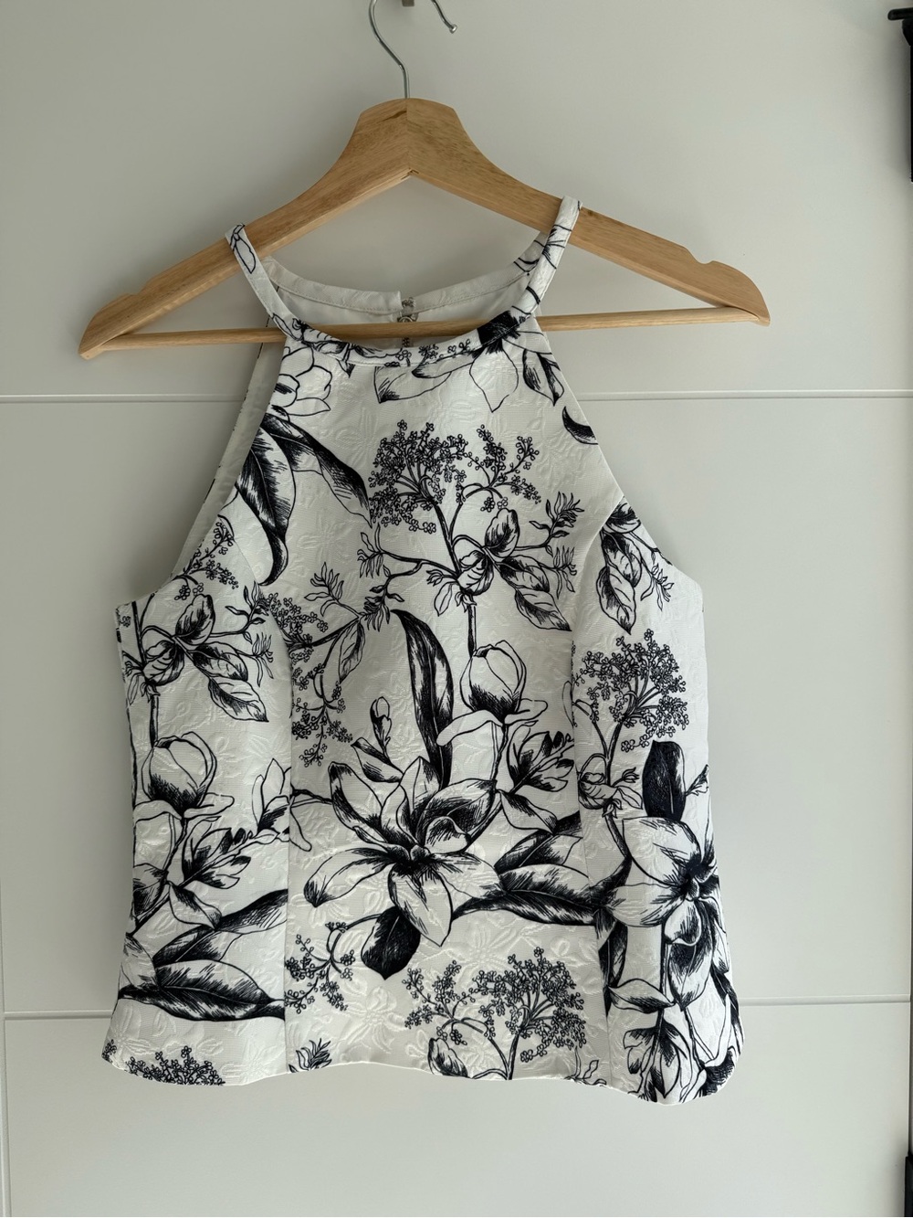 White House Black Market White and Black Floral Halter Camisole